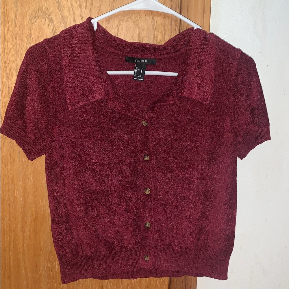 Forever 21 Burgundy Knit button up sweater top